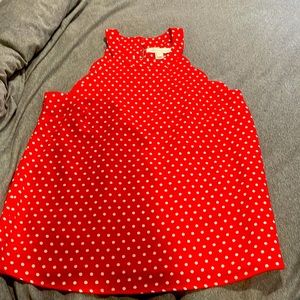 Monteau Los Angeles halter scalloped red and white polka dot top